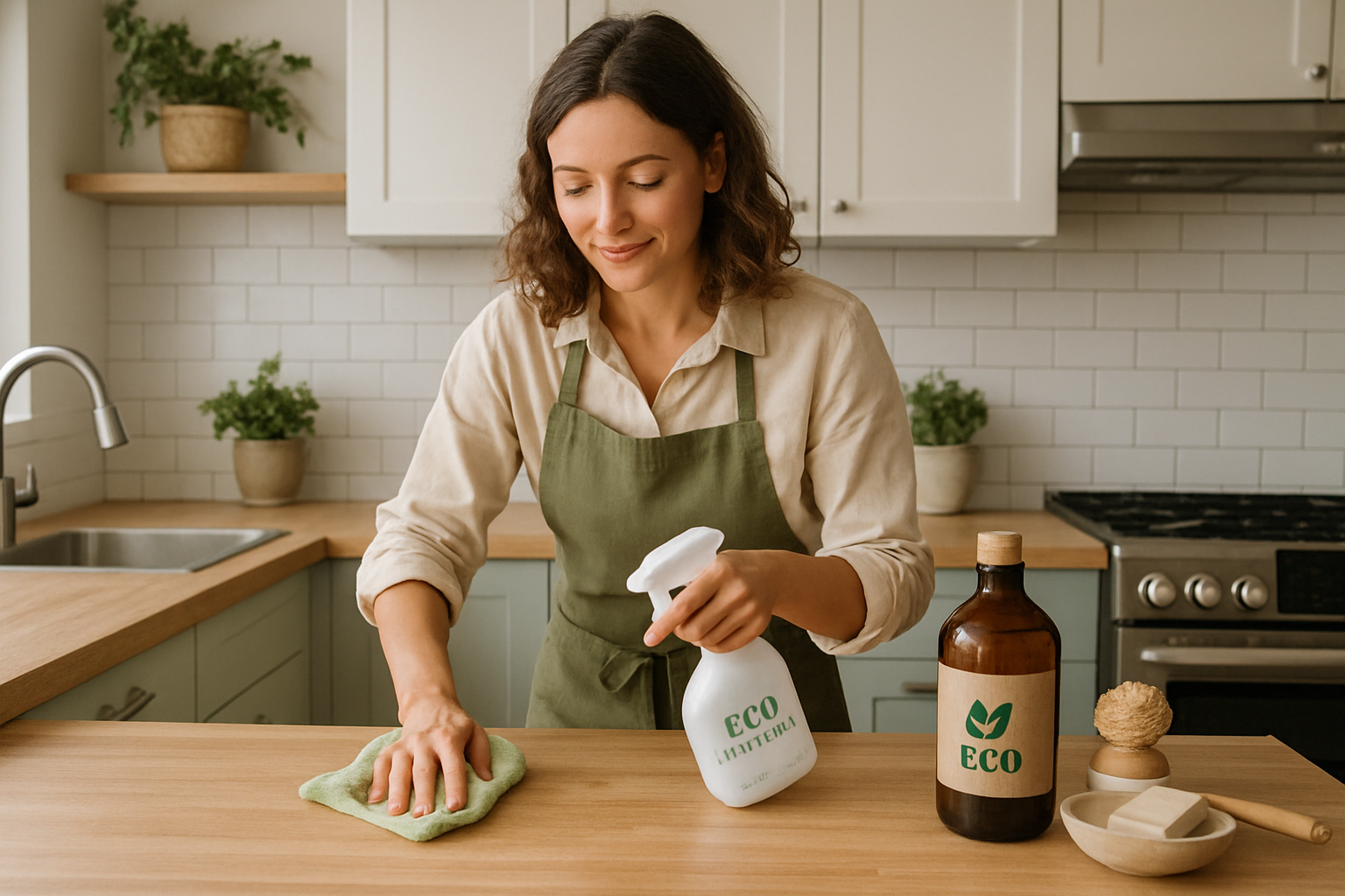 Nettoyage cologique dune cuisine rsidentielle avec des produits respectueux de lenvironnement