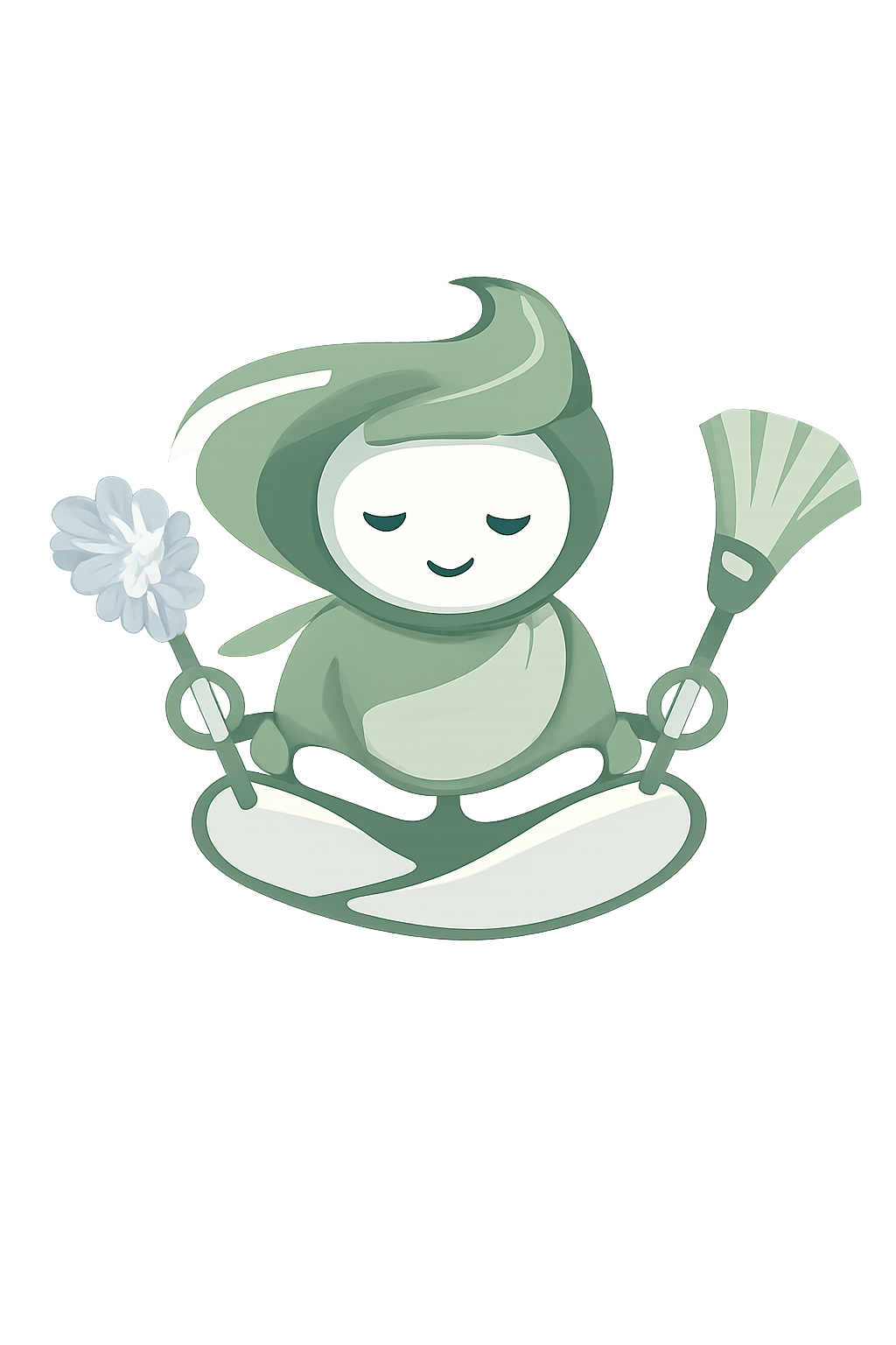 personne sereine avec équipement de ménage en main.